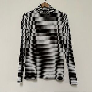 Loft Striped Stretchy Turtleneck Top Size Medium Navy White Gold